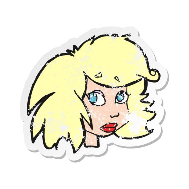 bir çizgi film kadın yüzü Retro sıkıntılı etiket