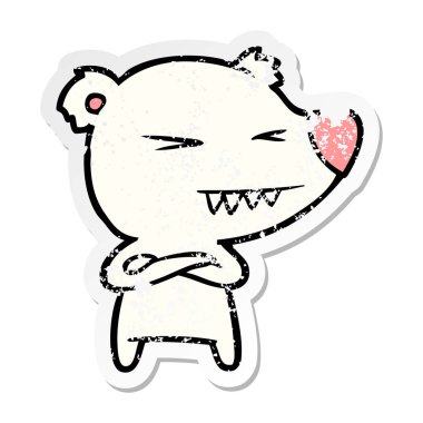 kızgın kutup ayısı karikatür katlanmış kollu sıkıntılı etiket