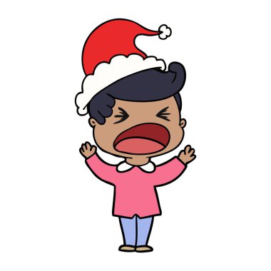 Noel Baba şapkası giyen bir bağıran adamın çizgi çizme