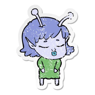 sevimli uzaylı kız çizgi film sıkıntılı etiket