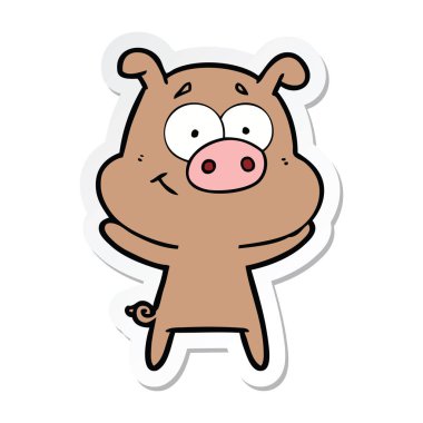mutlu karikatür domuz bir etiket