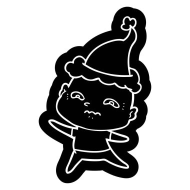 Noel Baba şapkası giyen bir gergin adam ilginç çizgi film simgesi