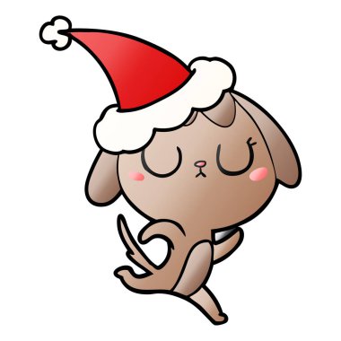 Noel Baba şapkası giyen bir köpek sevimli gradyan çizgi