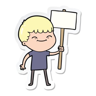 bir çizgi film afişini ile boy gülümseyerek etiket