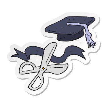 etiket bir karikatür kesme şerit mezuniyet töreninde makas.