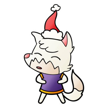 Noel Baba şapkası giyen bir tilkinin degrade çizgi film