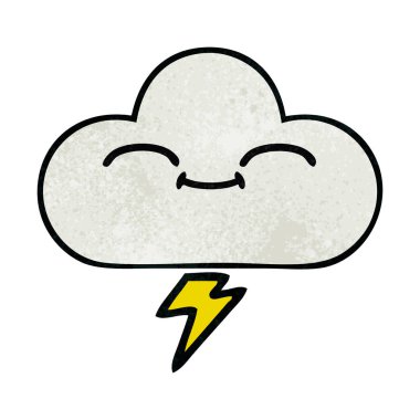 Retro grunge doku karikatür bir gök gürültüsü bulut