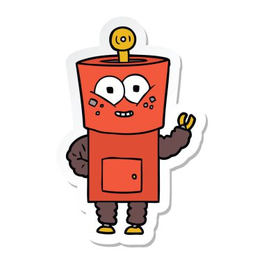 Merhaba sallayarak bir mutlu karikatür robot Sticker