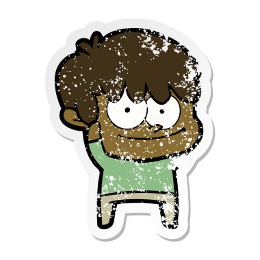 bir mutlu çizgi film adamın sıkıntılı etiket