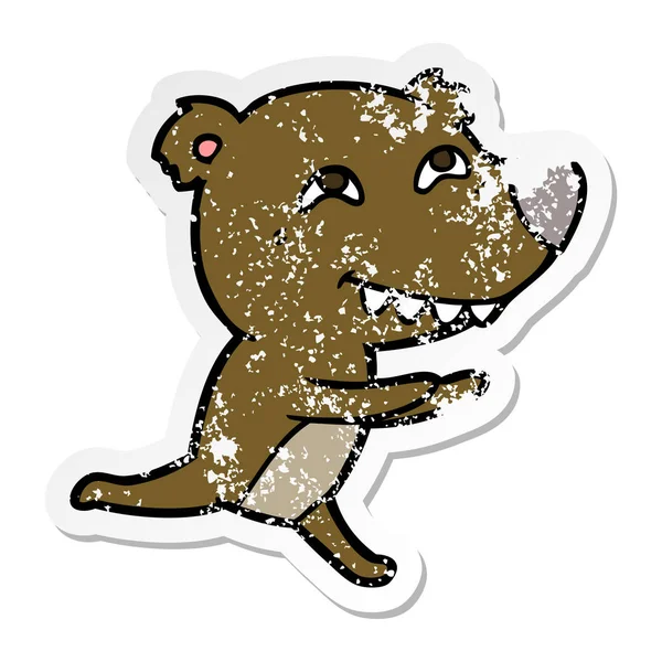 Distressed sticker of a cartoon bear running — Stock Vector