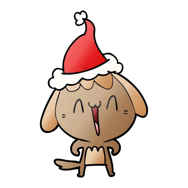 Lindo gradiente de dibujos animados de un perro con sombrero de santa — Vector de stock