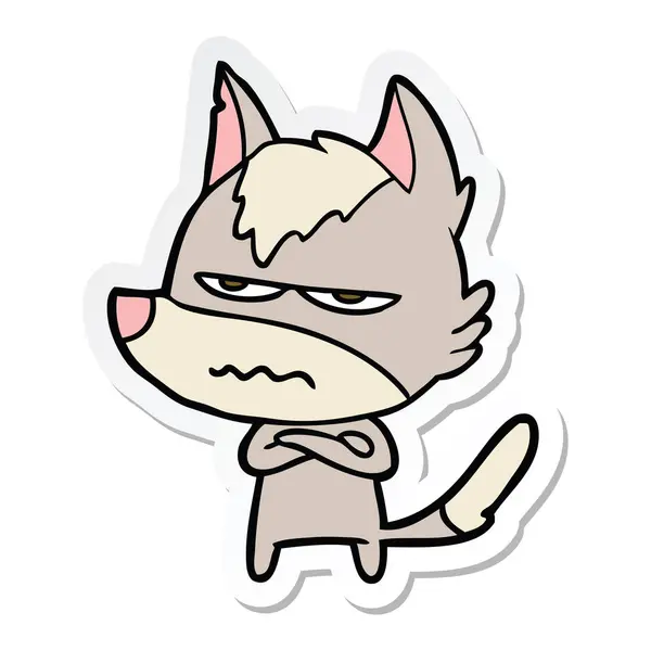 Sticker of a cartoon annoyed wolf — Stock Vector