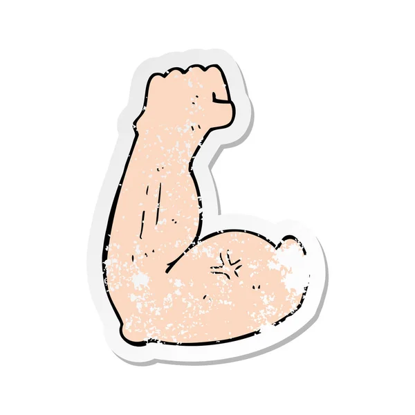 Retro Noodlijdende Sticker Van Een Buigzame Biceps Cartoon — Stockvector