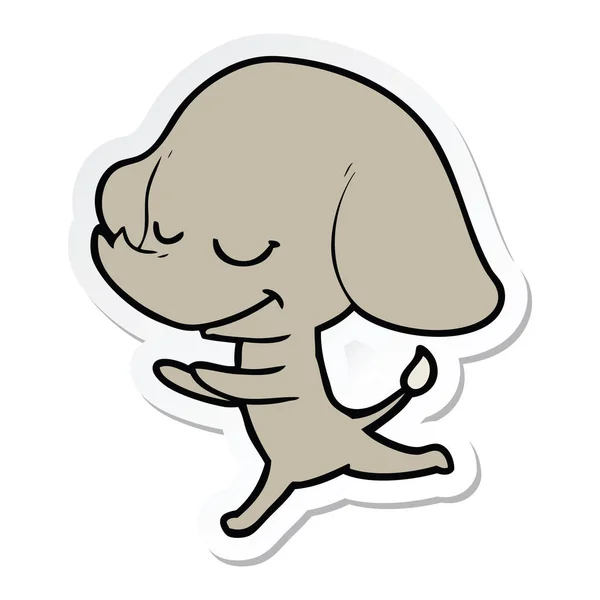 코끼리 실행 미소 만화 스티커 — 스톡 벡터