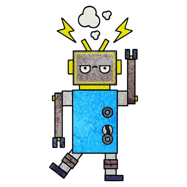 Ρετρό Grunge Υφή Γελοιογραφία Ενός Δυσλειτουργούσα Ρομπότ — Διανυσματικό Αρχείο