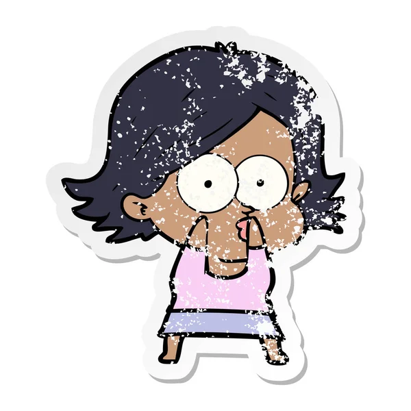 Distressed Sticker Cartoon Girl Pouting — Stock Vector