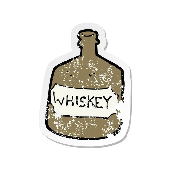 Retro distressed sticker of a cartoon old whiskey bottle — Stock Vector