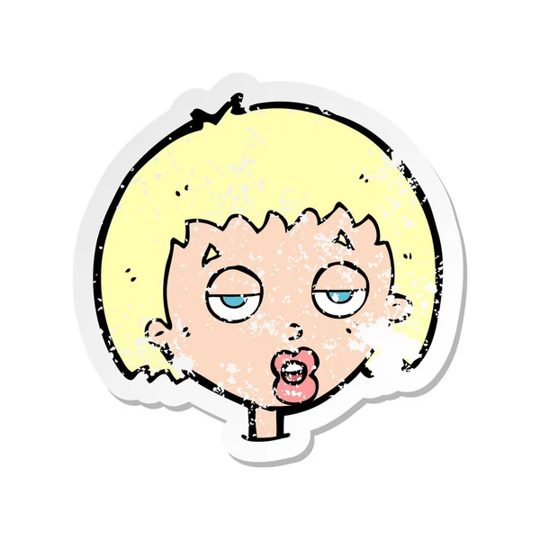 Retro distressed sticker of a cartoon bored woman — Stock Vector