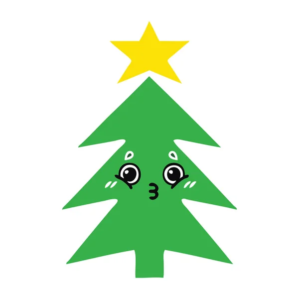 Düz Renk Retro Karikatür Bir Noel Ağacı — Stok Vektör