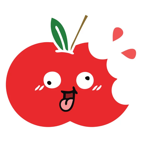 Color plano retro dibujos animados manzana roja — Vector de stock