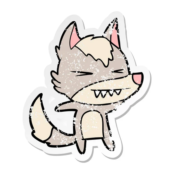 Verontruste sticker van een cartoon van de boze wolf — Stockvector