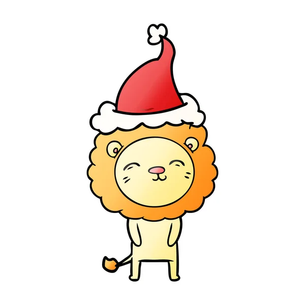Desenho animado gradiente de um leão usando chapéu de santa —  Vetores de Stock