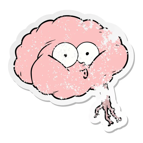 Distressed sticker of a cartoon impressed brain — Stock Vector