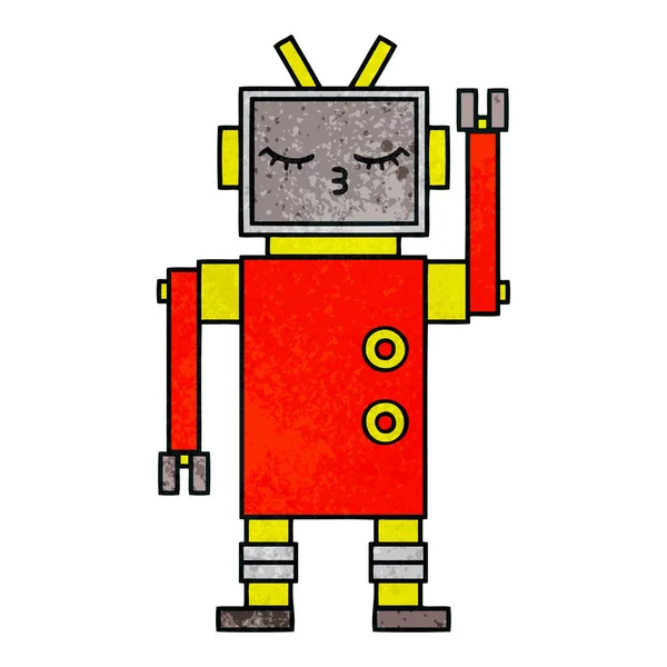 机器人的复古格格纹理卡通 — 图库矢量图片