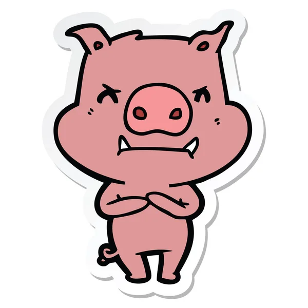 愤怒的卡通猪贴纸 — 图库矢量图片
