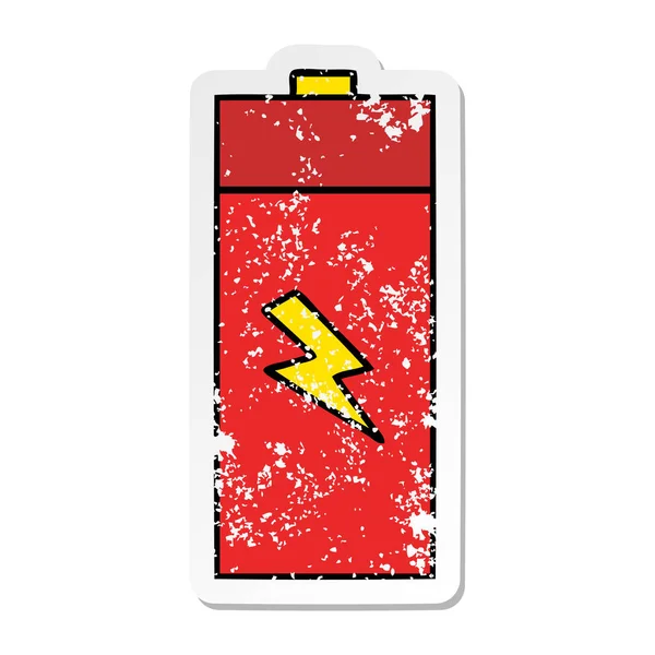 Autocollant en détresse d'une batterie électrique de dessin animé mignon — Image vectorielle