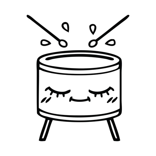 Line Drawing Cartoon Drum — Stock Vector