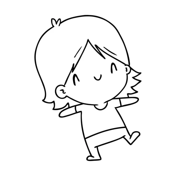 Line Drawing Illustration Cute Kawaii Girl — Stock Vector