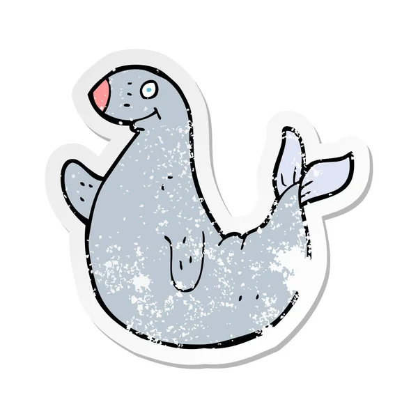Retro Distressed Sticker Cartoon Seal — Stock Vector