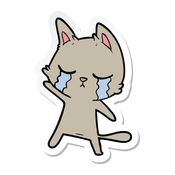 Pegatina de un gato de dibujos animados llorando — Vector de stock