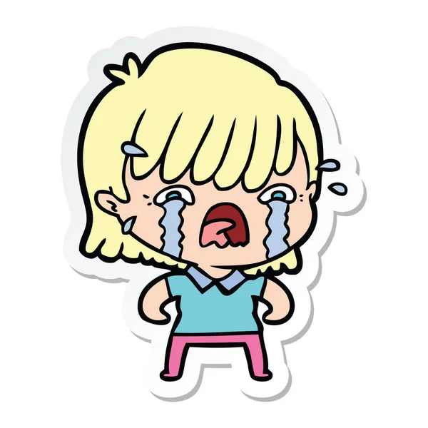 Sticker Cartoon Girl Crying — Stock Vector