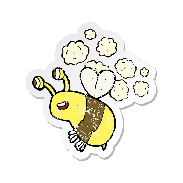 Retro adesivo angosciato di un'ape felice cartone animato — Vettoriale Stock