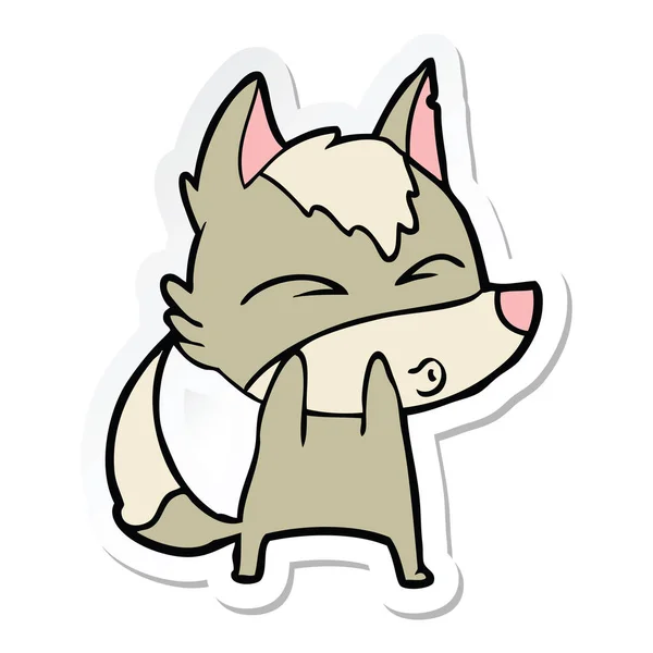 Sticker van een cartoon wolf fluiten — Stockvector