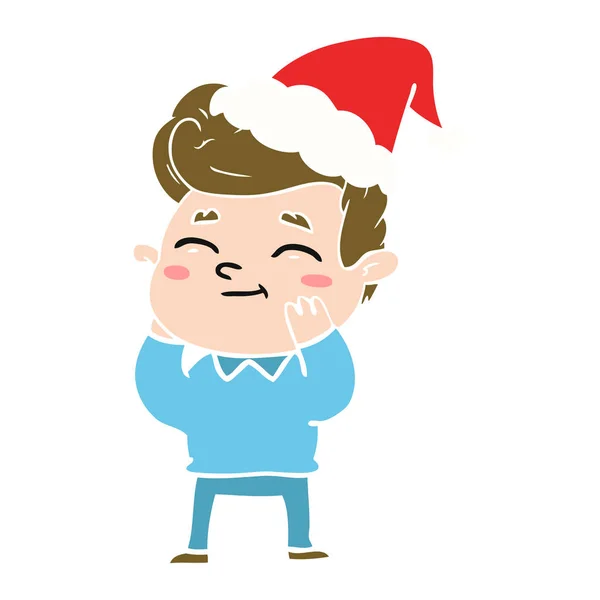 Happy flat color illustration of a man wearing santa hat — Stock Vector