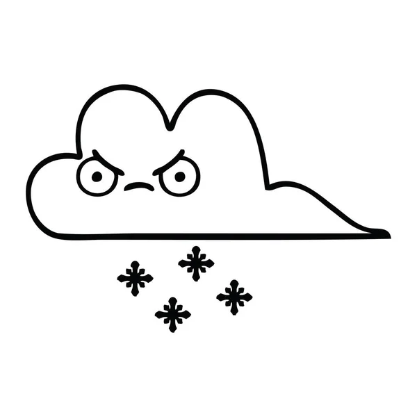 Línea dibujo dibujos animados nube de nieve — Vector de stock