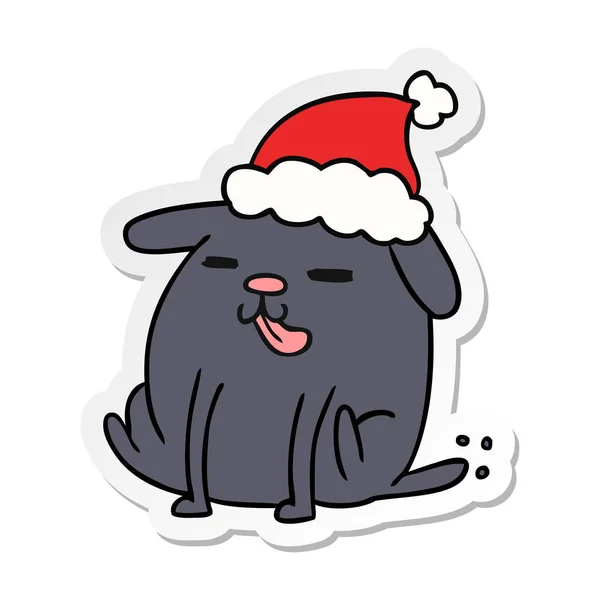 Noel Etiket Karikatür Kawaii Köpek Çekilmiş — Stok Vektör