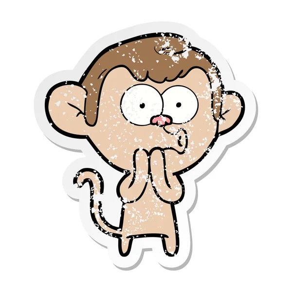 Distressed Sticker Cartoon Hooting Monkey — Stock Vector