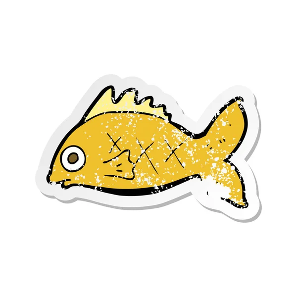 Retro Noodlijdende Sticker Van Een Cartoon Vis — Stockvector