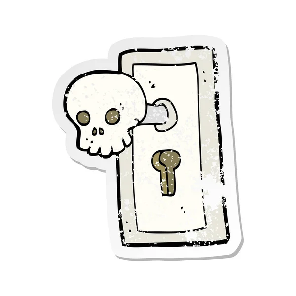 Retro distressed sticker of a cartoon spooky door knob — Stock Vector