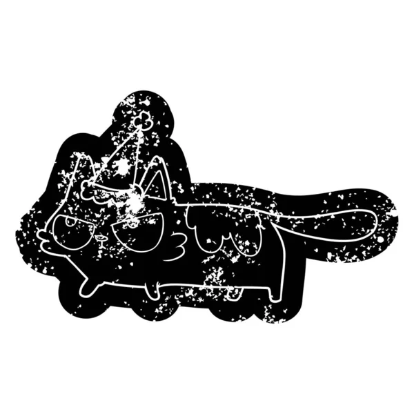 Химерна Мультяшна Страшна Ікона Сердитого Кота Капелюсі Санта — стоковий вектор