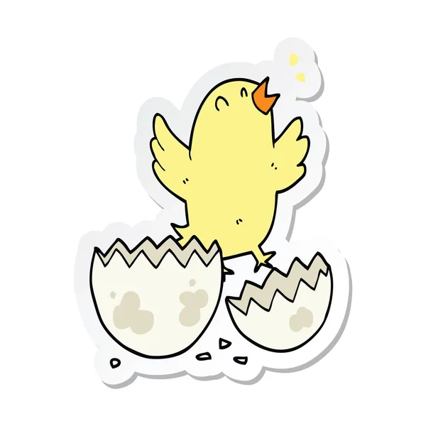 Pegatina de un pájaro de dibujos animados que sale del huevo — Archivo Imágenes Vectoriales