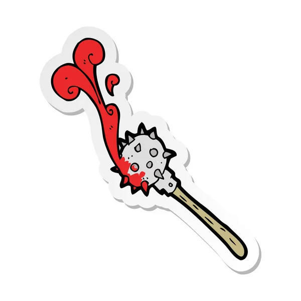 Sticker of a cartoon bloody medieval mace — Stock Vector