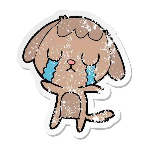 泣いているかわいい漫画犬の苦しめられたステッカー — ストックベクタ