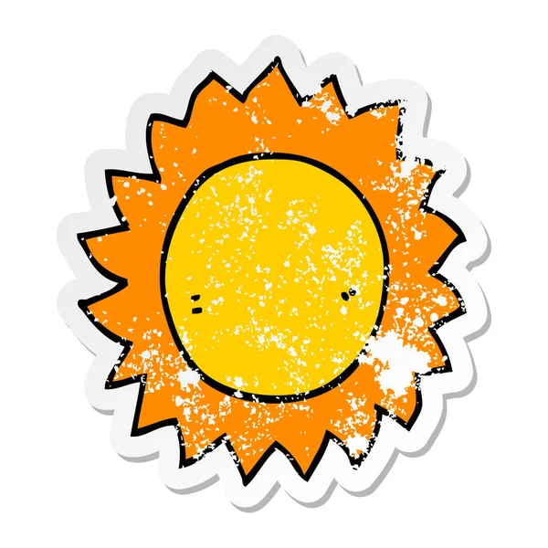 Verontruste sticker van een cartoon zon — Stockvector