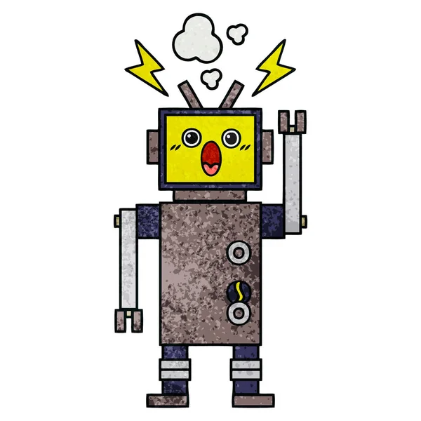 Retro grunge textura dibujos animados robot roto — Vector de stock