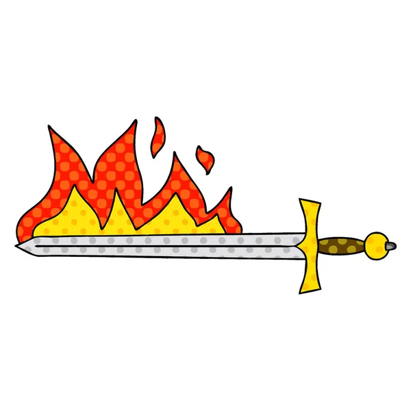 Peculiar estilo de banda desenhada desenho animado espada flamejante — Vetor de Stock